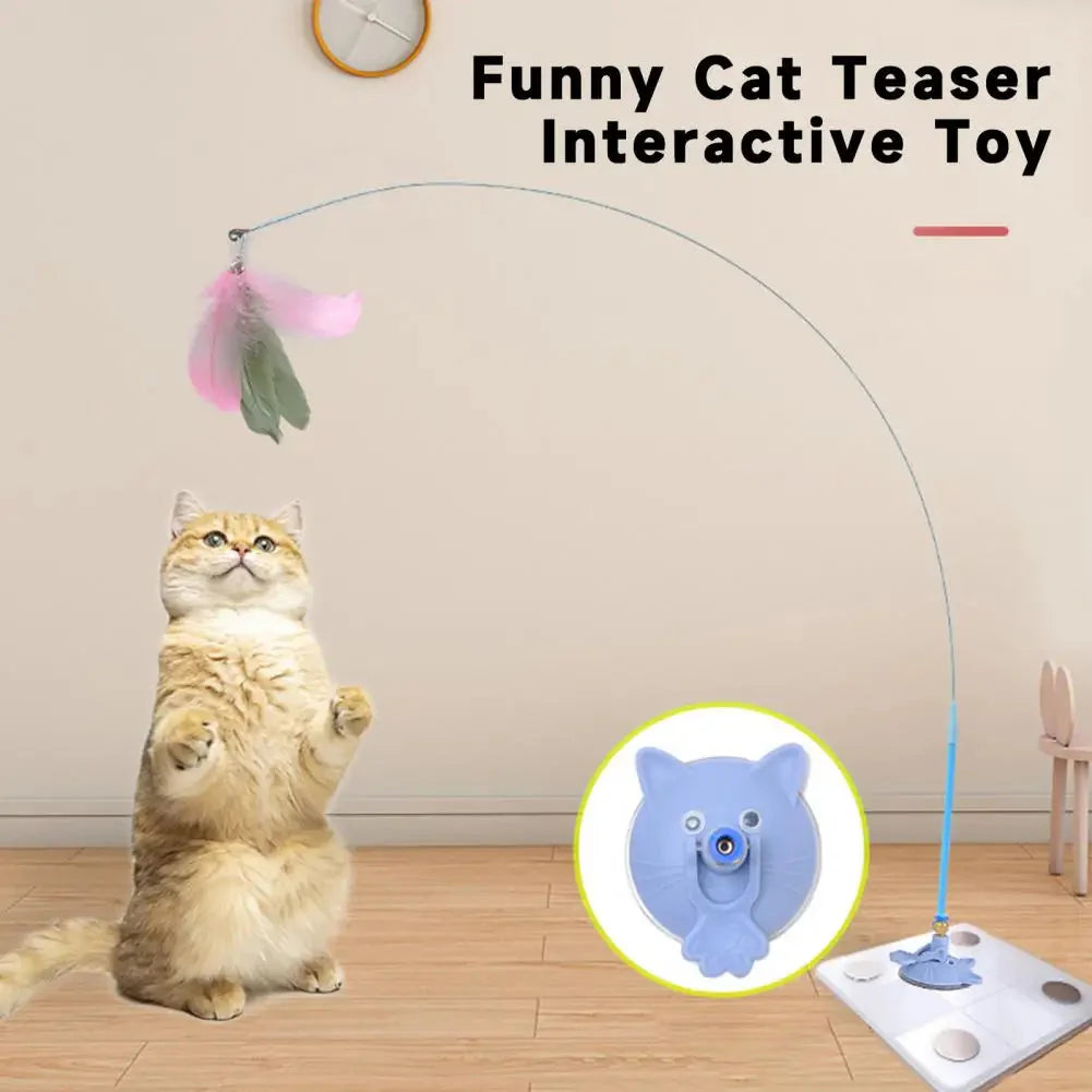 Interactive Cat Teaser Feather Toy – Suction Base with Flexible Wand for Indoor Play