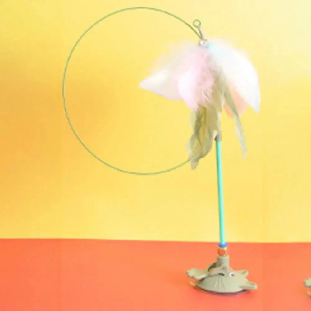 Interactive Cat Teaser Feather Toy – Suction Base with Flexible Wand for Indoor Play