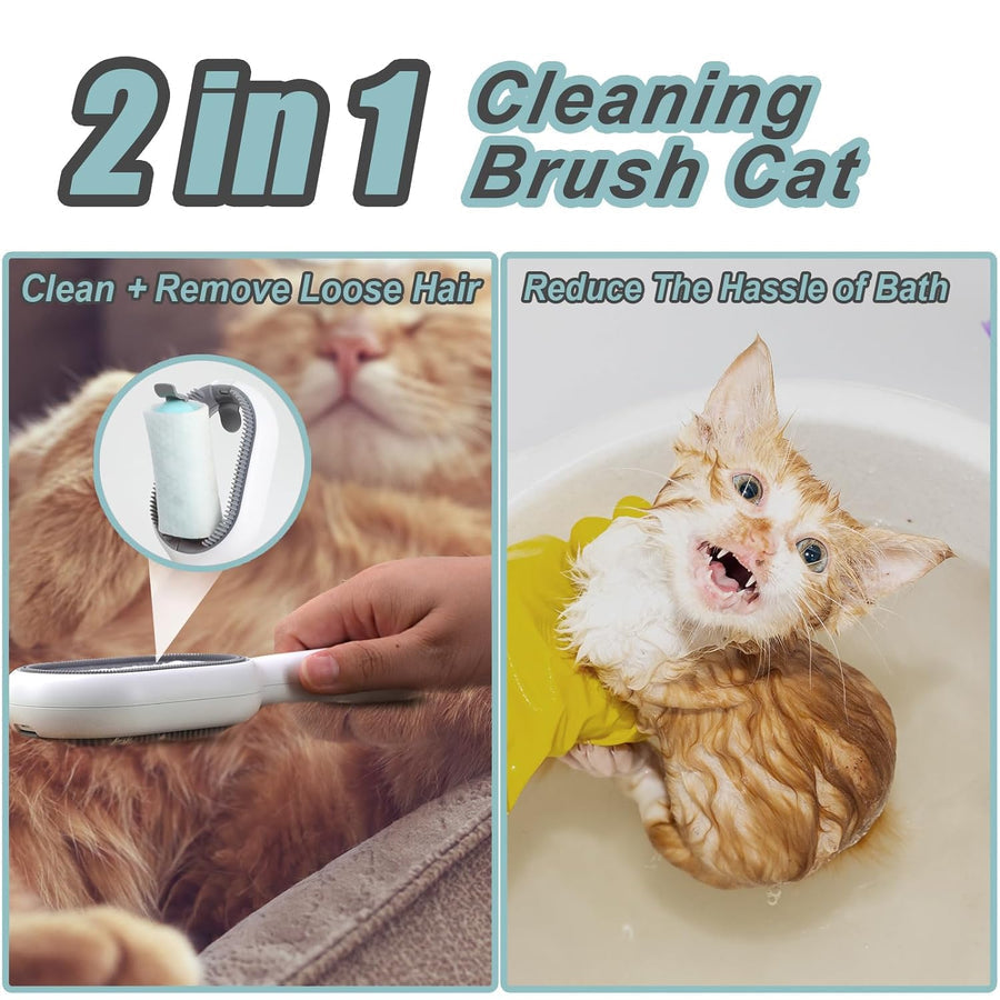 2-in-1 Cat Grooming & Cleaning Brush – Soft Silicone Deshedding Tool with Self-Cleaning Base (PP19)