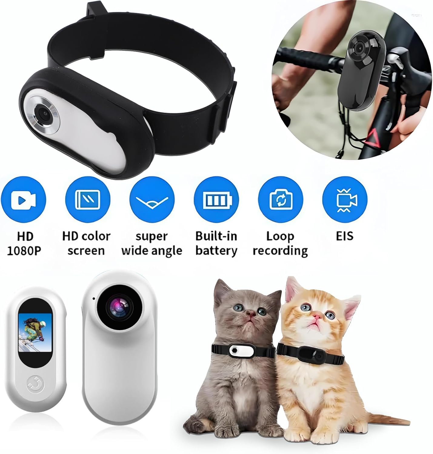 1080P HD Pet Camera Collar – Wide Angle, USB Rechargeable Cat & Dog Camera (Adjustable Strap)
