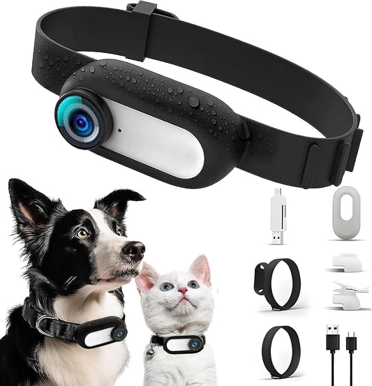 1080P HD Pet Camera Collar – Wide Angle, USB Rechargeable Cat & Dog Camera (Adjustable Strap)