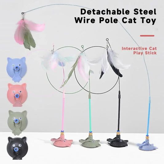 Interactive Cat Teaser Feather Toy – Suction Base with Flexible Wand for Indoor Play