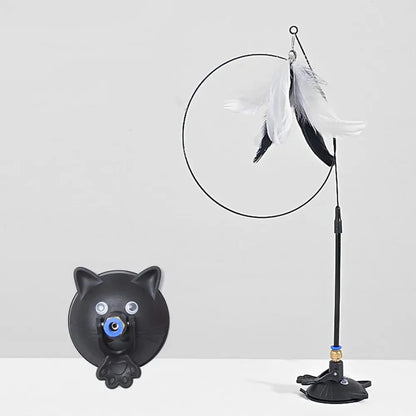 Interactive Cat Teaser Feather Toy – Suction Base with Flexible Wand for Indoor Play