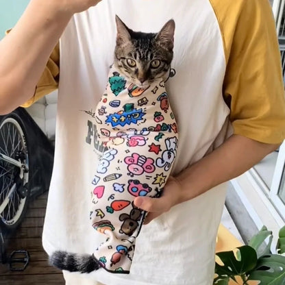 Cute Pet Grooming Wrap Cloth – Multi-Functional Velcro Cat Wrap & Travel Cosmetic Organizer